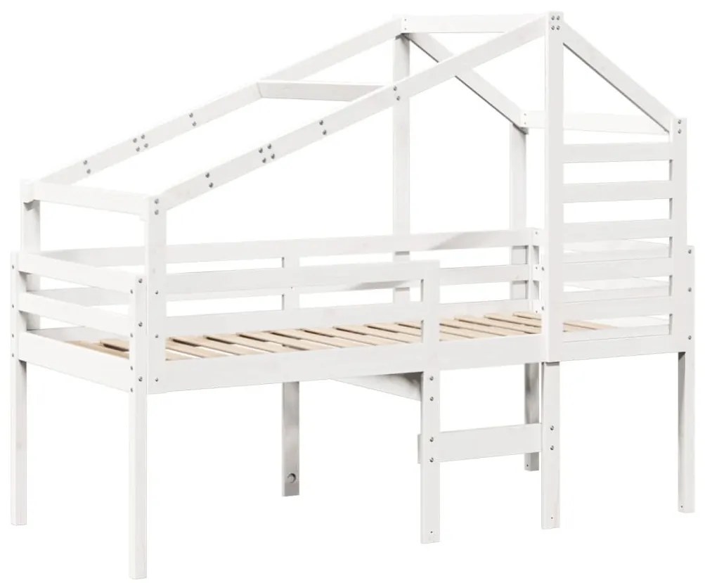 fehér tömör fenyőfa magasított ágy tetővel 90 x 190 cm