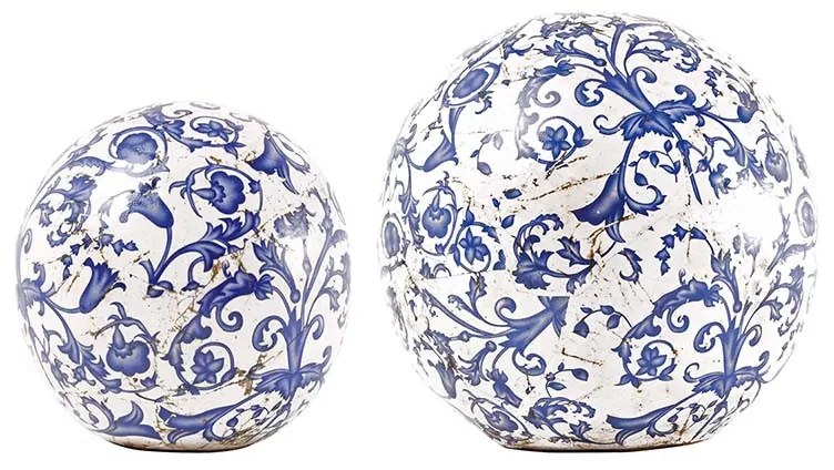 Dekorációs kerámia gömb, kék fehér mintás, 12 cm