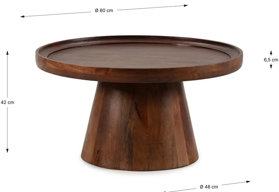 Sötétbarna mangófa kerek dohányzóasztal ø 80 cm Rose – MOME