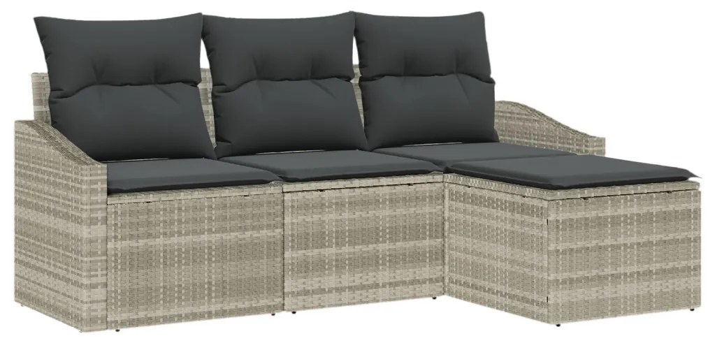 Kanapé Szett párnával 4 pcs Világosszürke polirattan