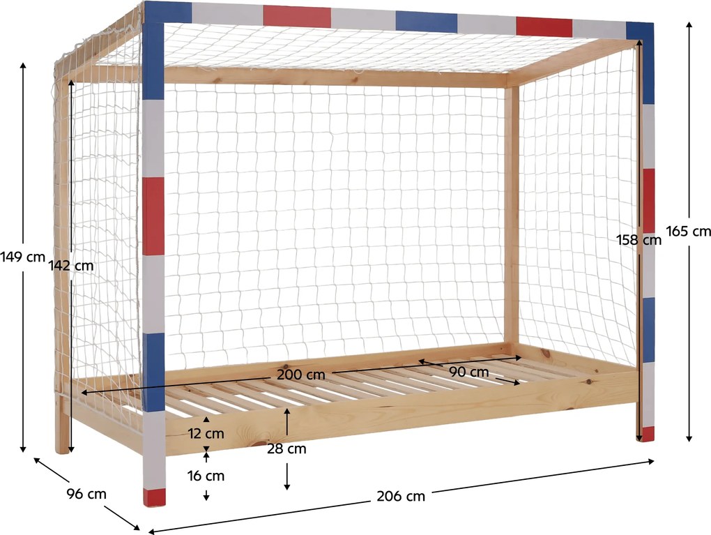 Montessori ágy, természetes/fehér/kék/piros, 90x200, FUTAL
