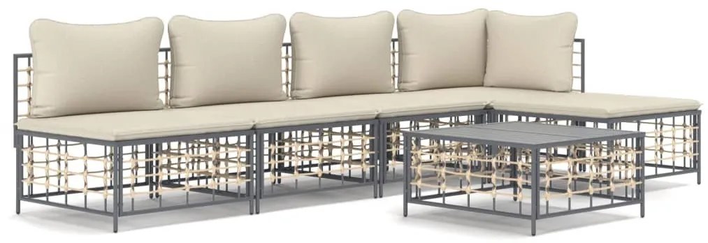6 részes antracitszürke polyrattan kerti ülőgarnitúra párnákkal