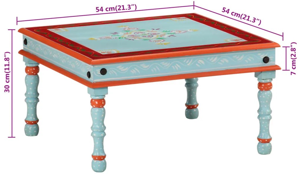 kézzel festett kék tömör mangófa dohányzóasztal