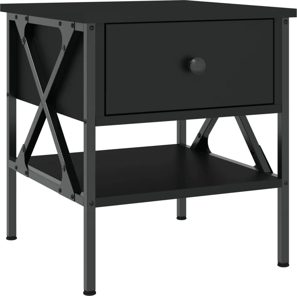 vidaXL fekete szerelt fa ágy melletti asztal 40 x 42 x 45 cm