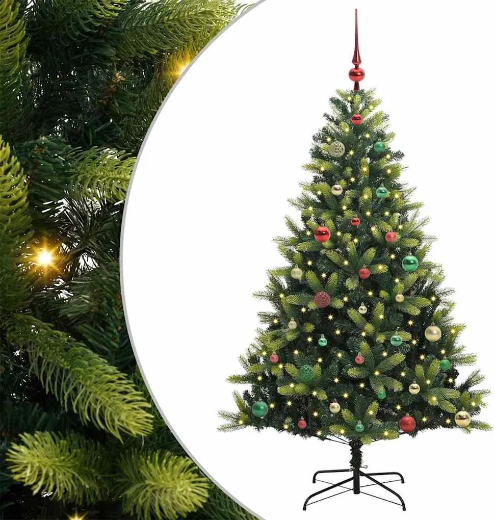 vidaXL Műanyag Hajtogatott Karácsonyfa 150 LED-del Zöld 150 cm