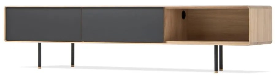 Fekete-natúr színű tölgyfa TV-állvány 200x48 cm Fina – Gazzda