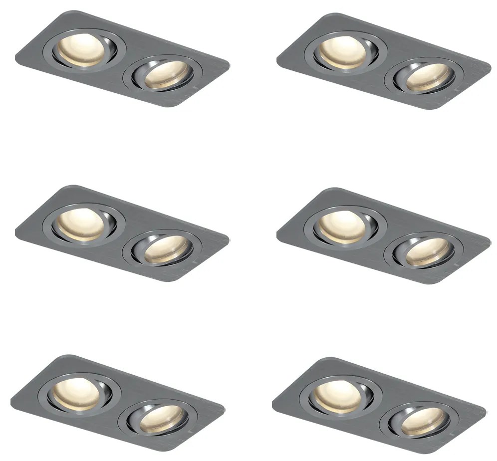 6 darabos, lekerekített, süllyesztett spotlámpa szett fegyverszürke GU10 50mm állítható IP44 2-lámpás - Alberto