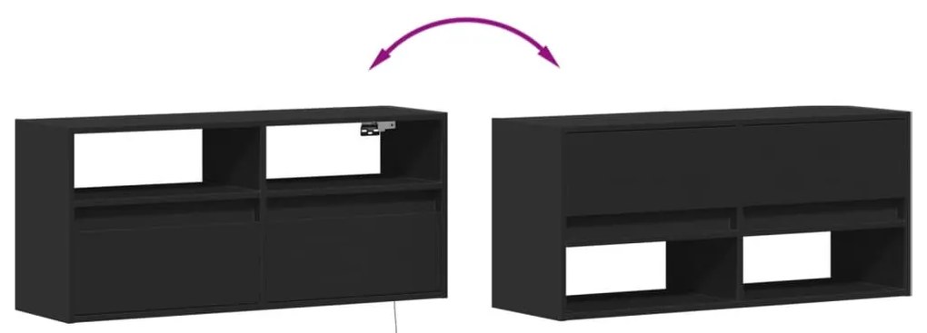 fekete fali TV-szekrény LED-világítással 100x31x45 cm