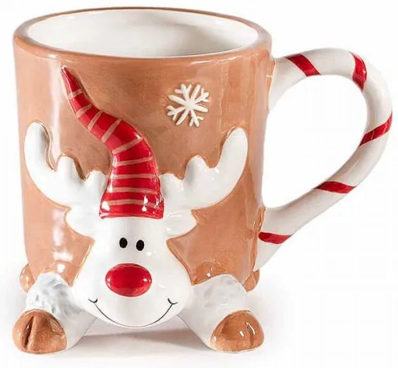 Rénszarvasos domború mintás Karácsonyi kerámia bögre 2 féle / Barna