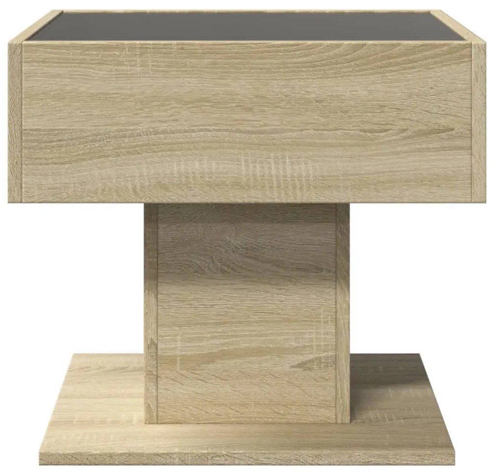 sonoma tölgy szerelt fa dohányzóasztal LED-del 50 x 50 x 45 cm