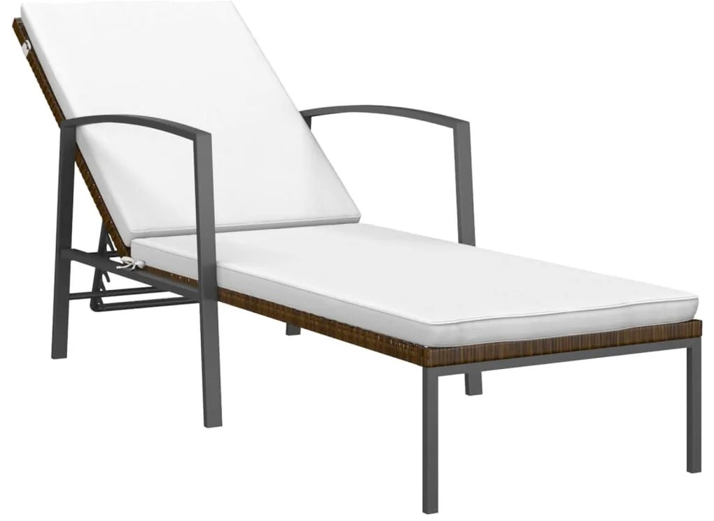 2 db barna polyrattan napozóágy asztallal