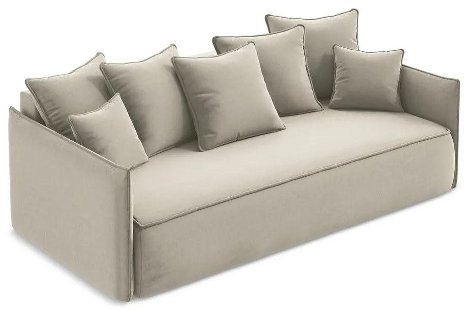 Bézs bársony kinyitható-tárolóhelyes kanapé 225 cm Hula – Makamii