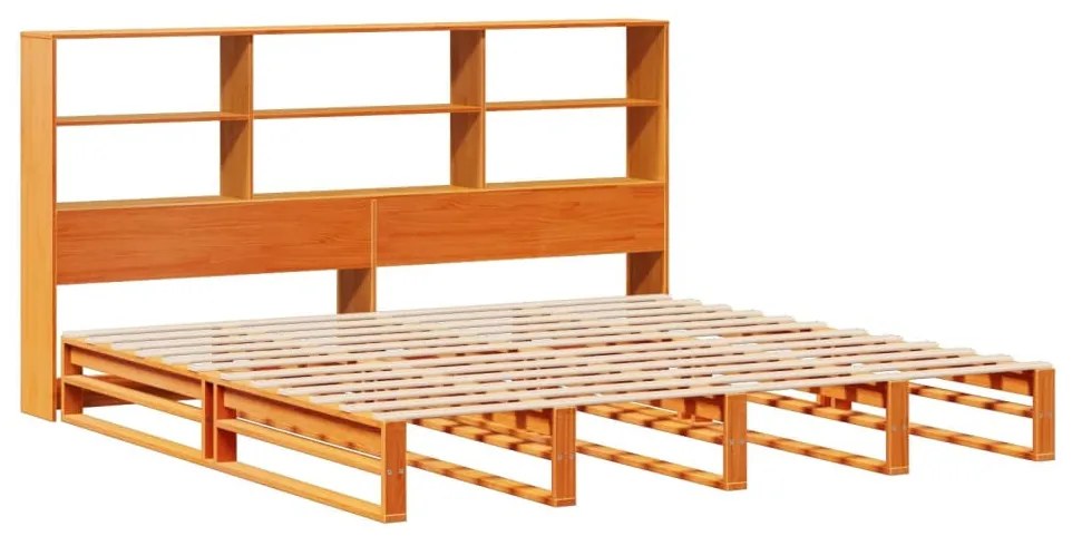 viaszbarna tömör fa könyvespolcos ágy matrac nélkül 200 x 200cm