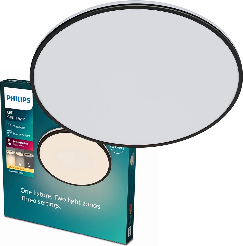 Mennyezeti lámpa Plafon Led 36W 3600lm 2700K SceneSwitch Fekete Philips