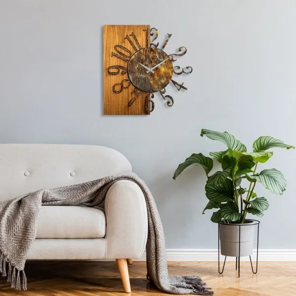 Fali óra 58x58 cm, 1xAA, fa/fém kivitel