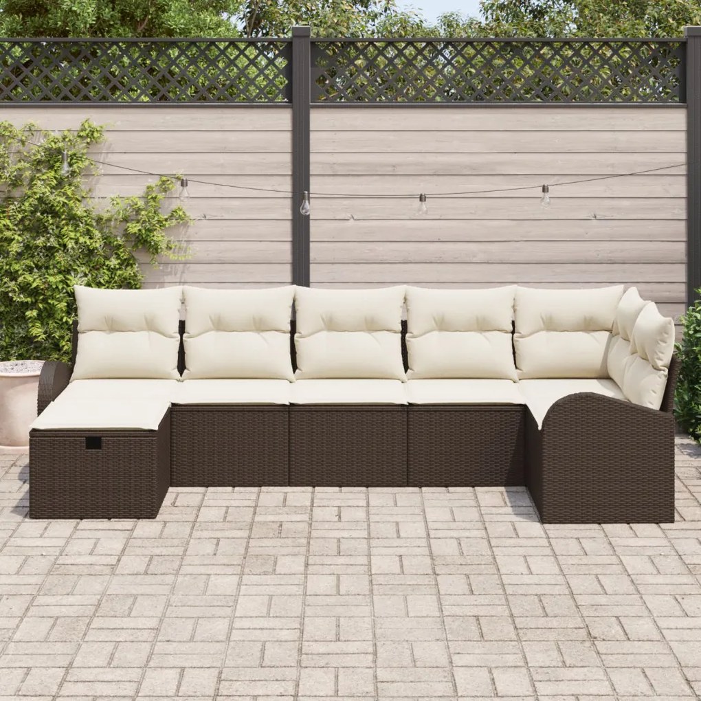 7 darabos kertiszófa szett párnákkal Barna Poli Rattan