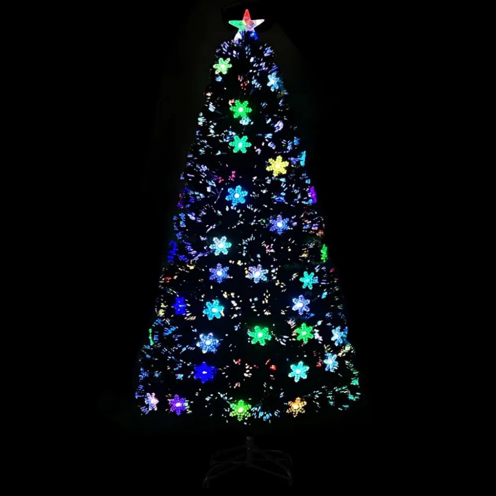 fekete száloptikás karácsonyfa LED-es hópelyhekkel 120 cm
