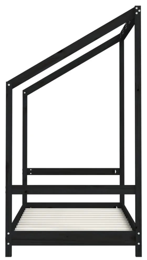fekete tömör fenyőfa gyerekágykeret 80 x 160 cm