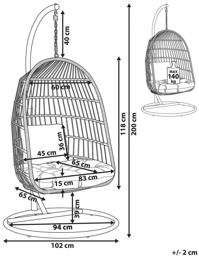 Függő fotel Arild (fekete). 1077412
