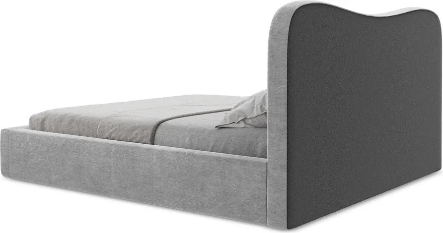 Világosszürke kárpitozott ágyneműtartós franciaágy ágyráccsal 140x200 cm Kahai – Makamii