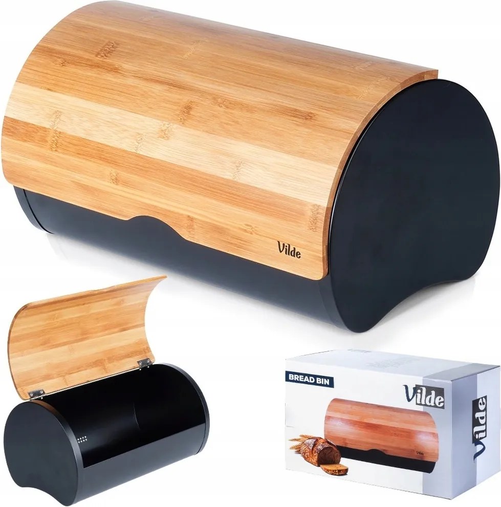 Fa acél kenyértartó fekete 38x24x20 cm