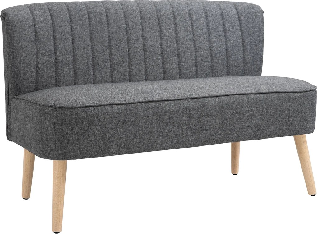 HOMCOM kétszemélyes kanapé — kis méretű lenvászon hatású kárpitozott kanapé nappaliba, hálószobába és kis terekbe, szürke (117 x 56,5 x 77 cm) | Aosom