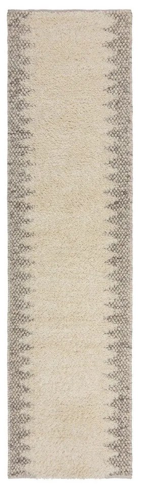 Krémszínű kézi szövésű gyapjúkeverék futószőnyeg 60x230 cm Minerals Border – Flair Rugs