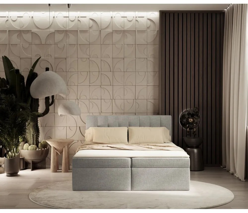 Világosszürke ágyneműtartós boxspring ágy 180x200 cm Novento – Maison de Rêve
