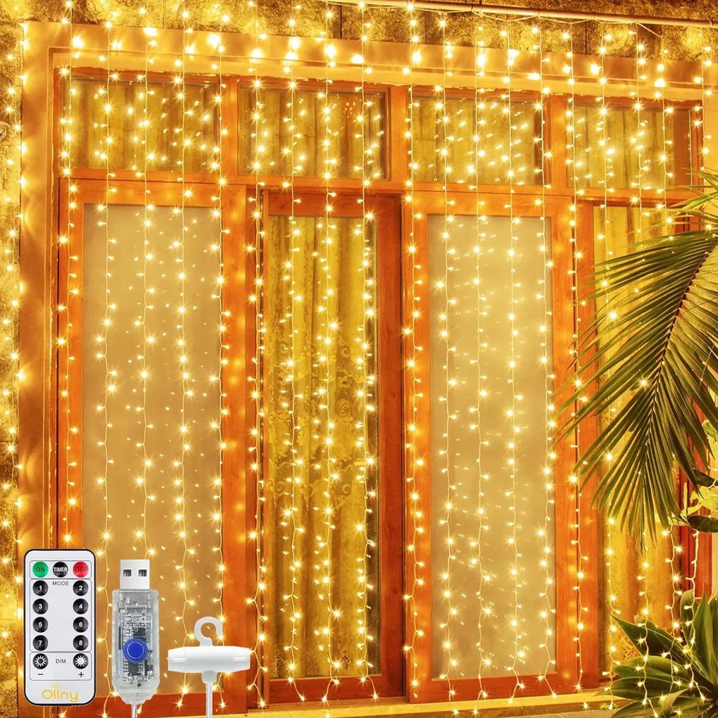 Led Fényfüggöny 3x3 Lámpa 300 Karácsonyi Karácsonyi Füzér Meleg XL