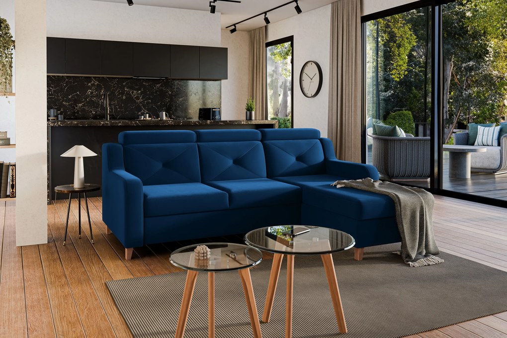 Laksaro sarokkanapé ágyfunkcióval jobb oldali - kék Trinity 31 bársony