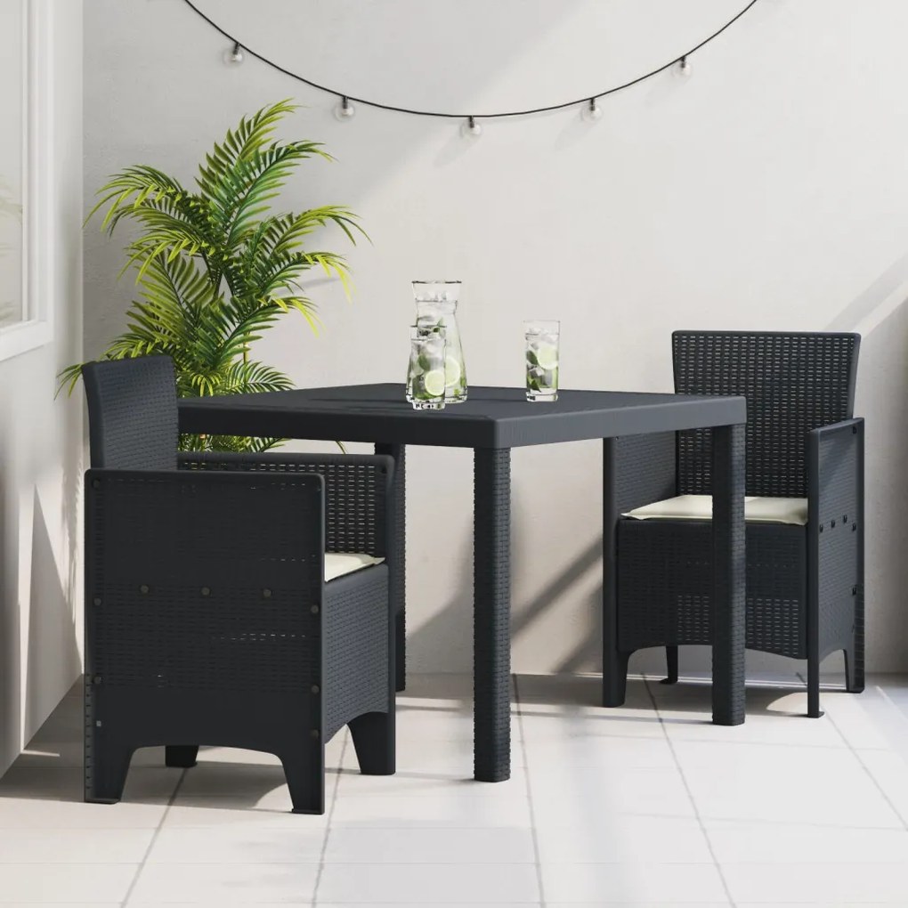 3 Részes Kerti Étkezőgarnitúra Párnákkal Antracit Poly Rattan