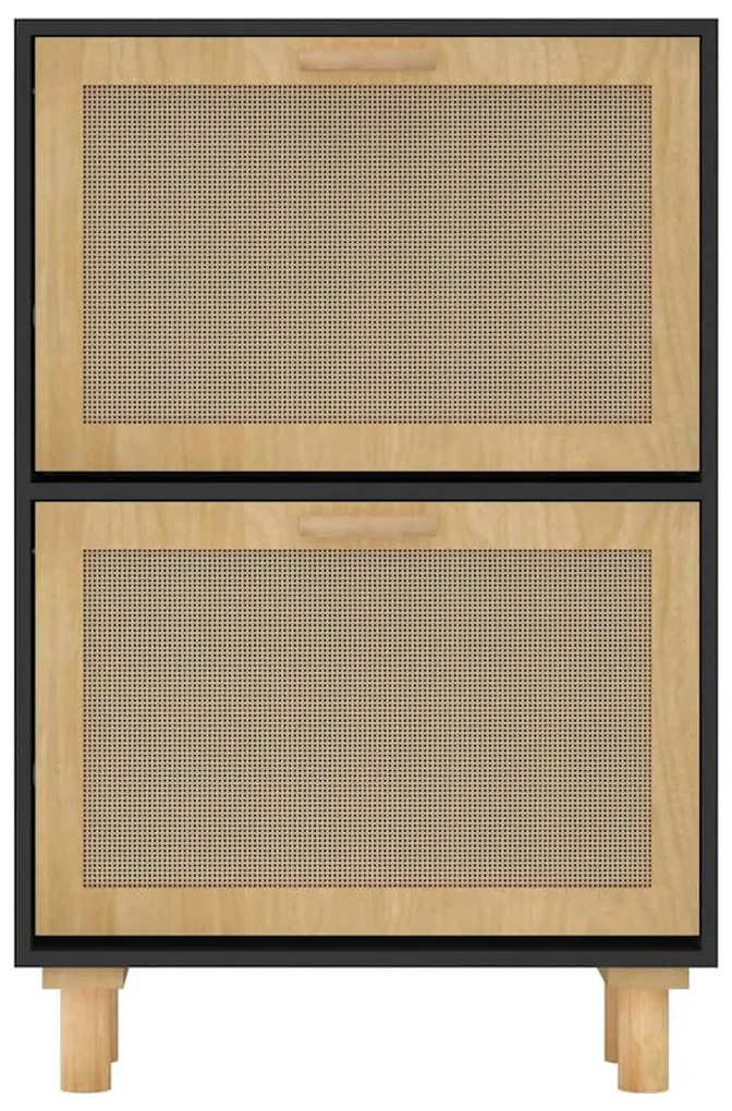 fekete szerelt fa és természetes rattan cipőszekrény 52x25x80cm