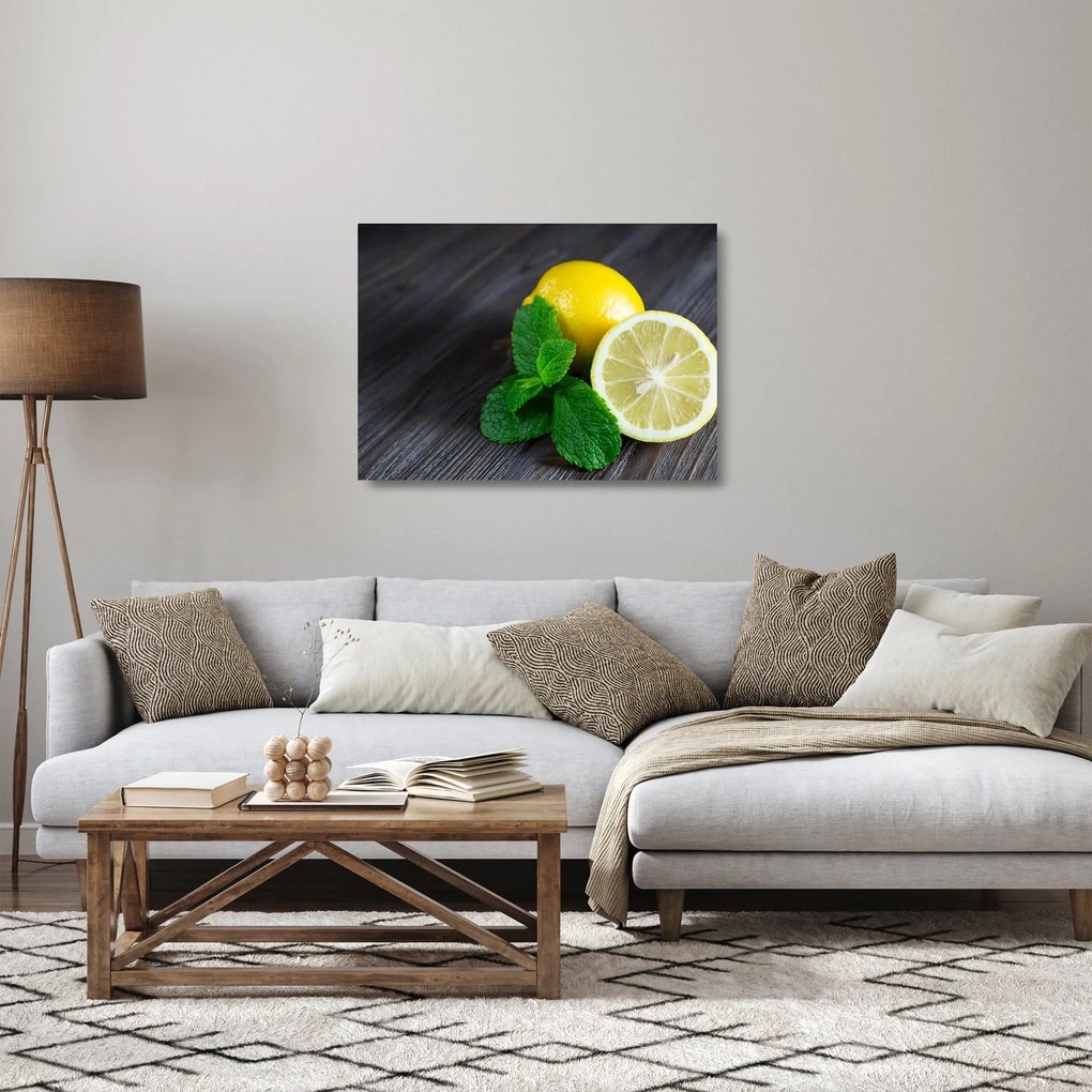 Citrom és a menta az asztalon képe (üvegen) (70x50 cm)
