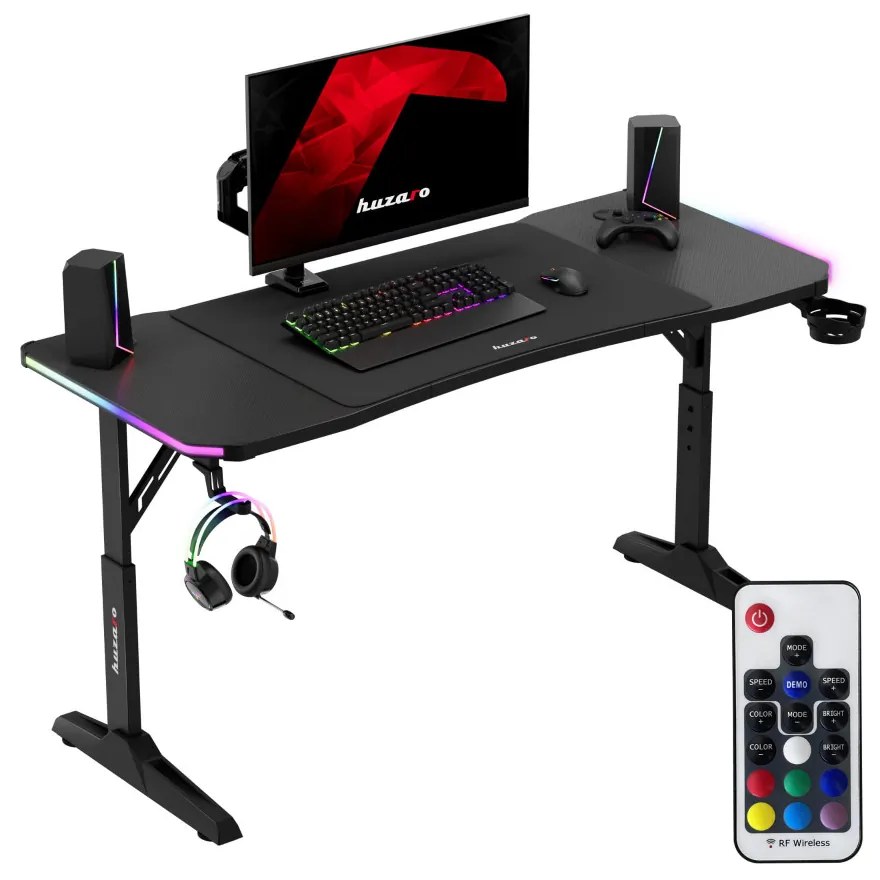 Gamer asztal, elektromos íróasztal Hero RGB fekete carbon 140 x 60 cm