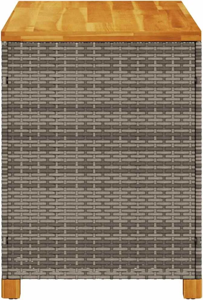 Szürke Polyrattan És Akácfa Kerti Tárolóláda 110 X 55 X 63 Cm