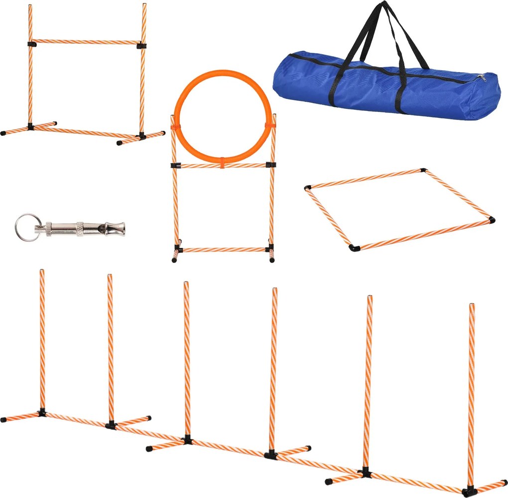 PawHut 4 részes kutya agility edzőkészlet - Agility játék kutyáknak slalom bottal, pihenő területtel és narancssárga ugráló karikával | Aosom