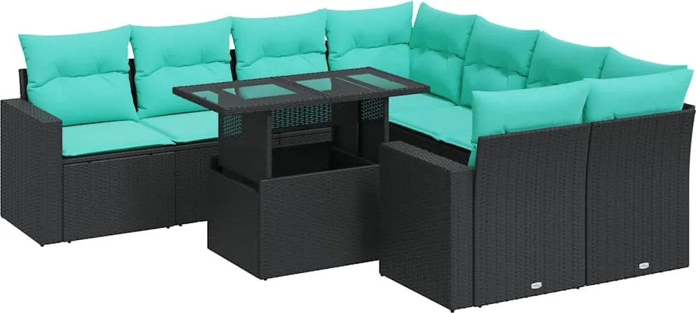 vidaXL 9 részes fekete polyrattan akácfa kerti ülőgarnitúra párnákkal