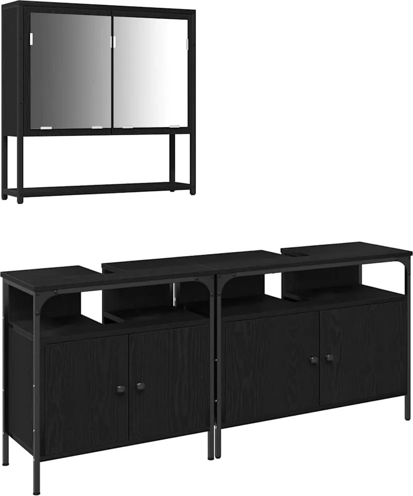 vidaXL Fürdőszoba bútor szett polcokkal tárolóval 3 pcs Fekete Faanyag