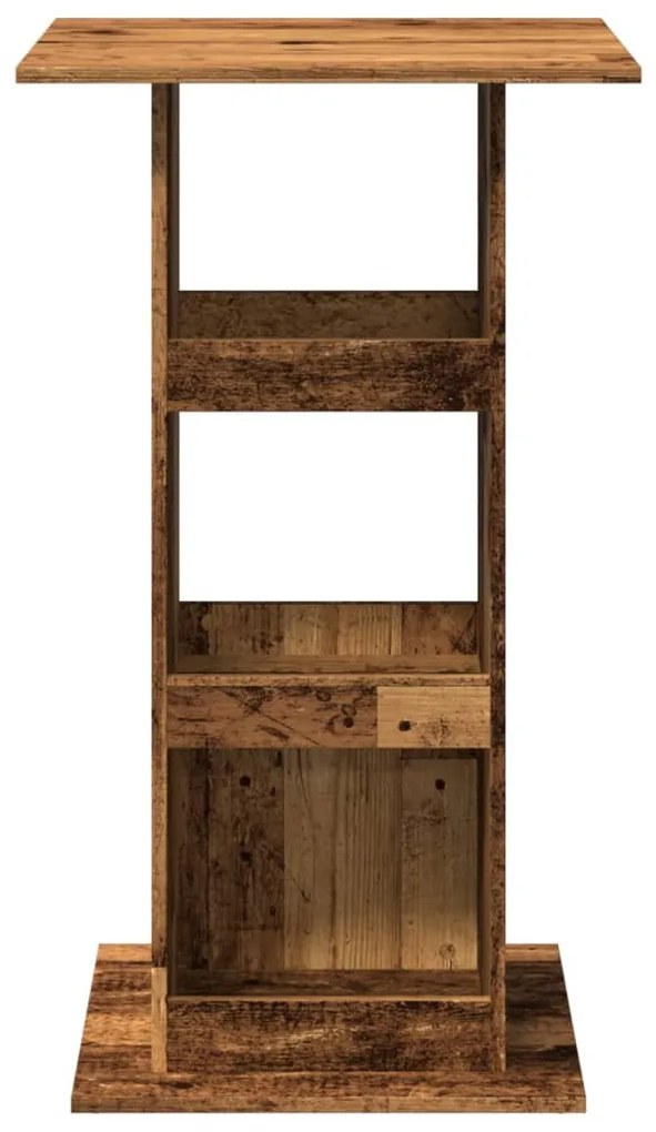 antik fa színű szerelt fa bárasztal tárolóval 60 x 60 x 102 cm