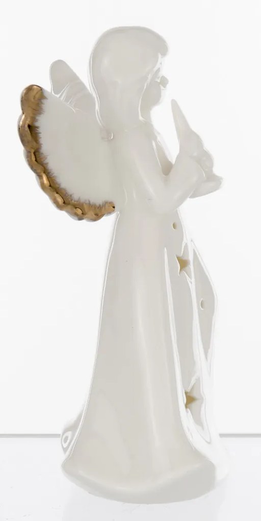 Dekorfigura angyal LED Porcelán Fehér 17x10x6,5cm