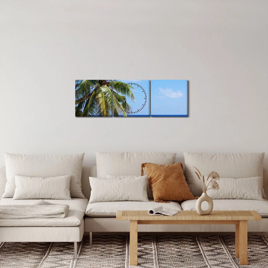 Pálmafák a strandon képe (órával) (90x30 cm)