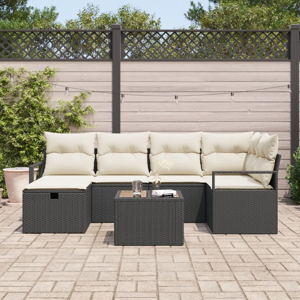 Kerti Kanapé Szett 7 pcs Fekete és krémszínű 232 x 122 x 85 cm