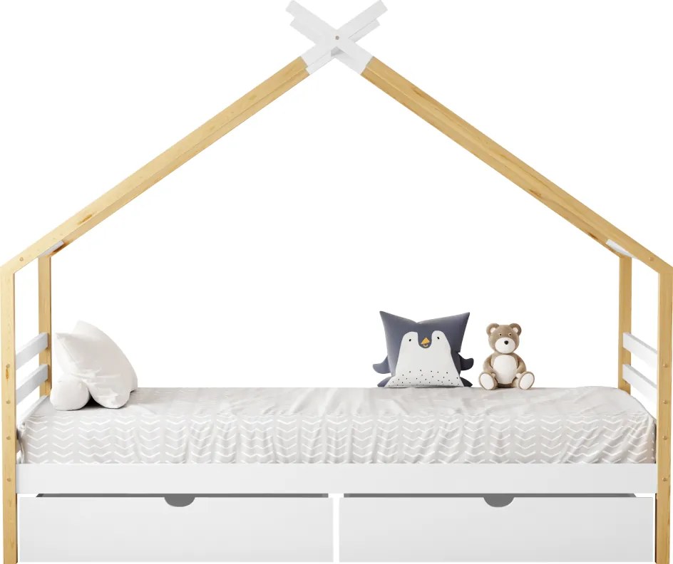 Montessori ágy, fehér/barna, 90x200, TARA