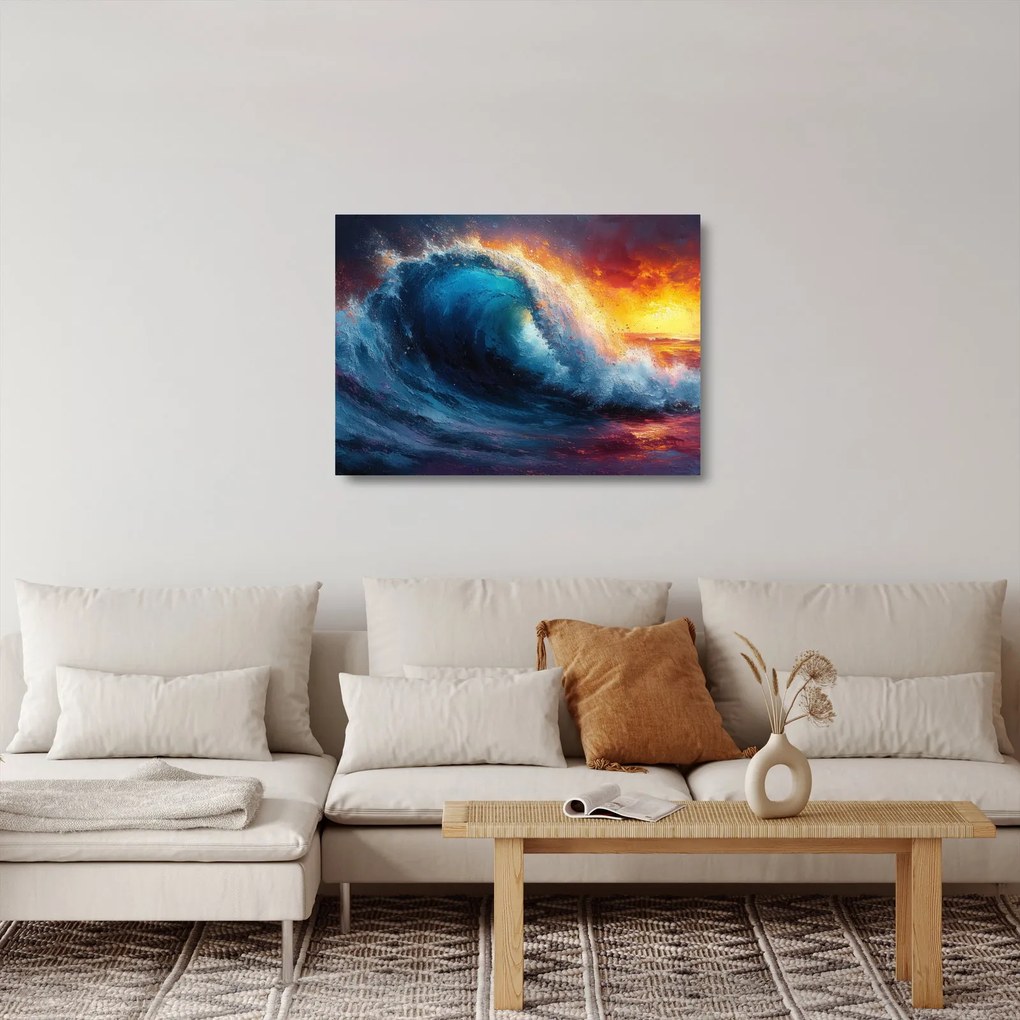 Üveg kép - Hullám a naplementében (70x50 cm)