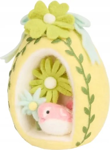 Húsvéti Tojás dekoratív madárkával Karácsonyi sárga színben