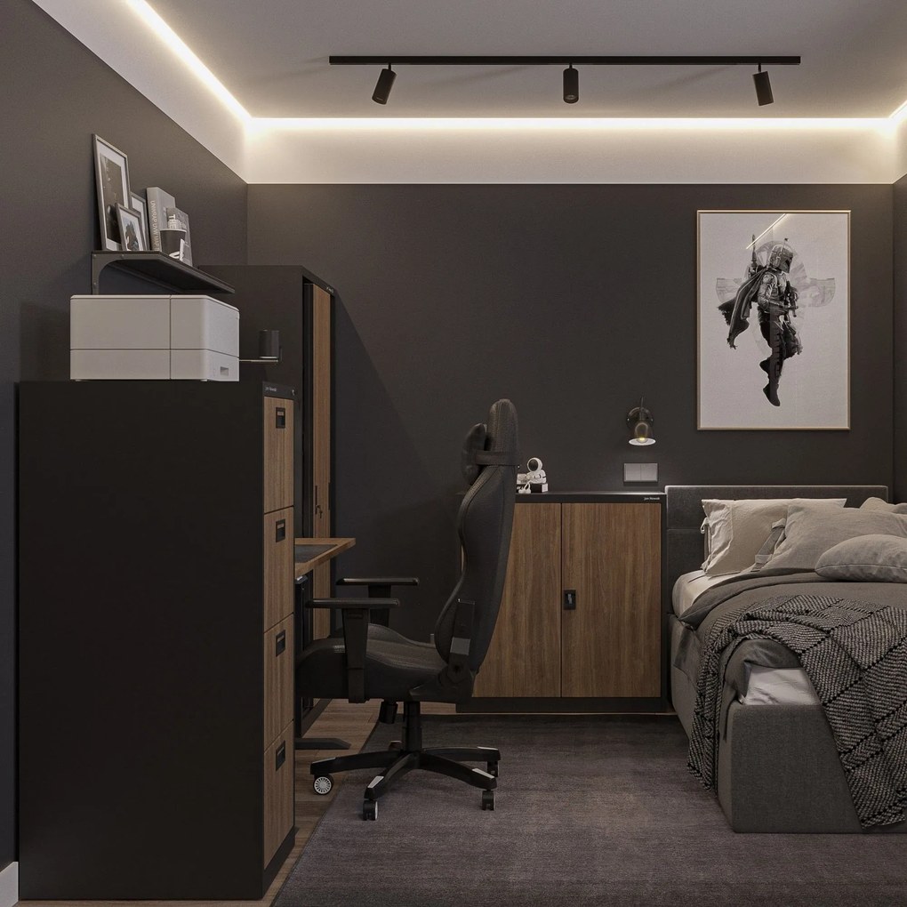 Alacsony fém irattartó szekrény BEATA, 900 x 930 x 400 mm, Eco Design: antracit/ dió