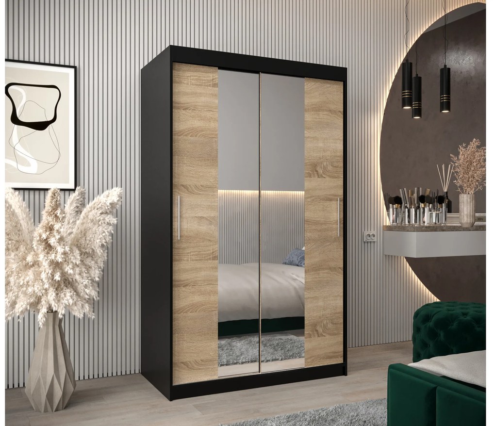 Ruhásszekrény 120 cm Toki 1 (matt fekete + szonoma tölgy). 1064894