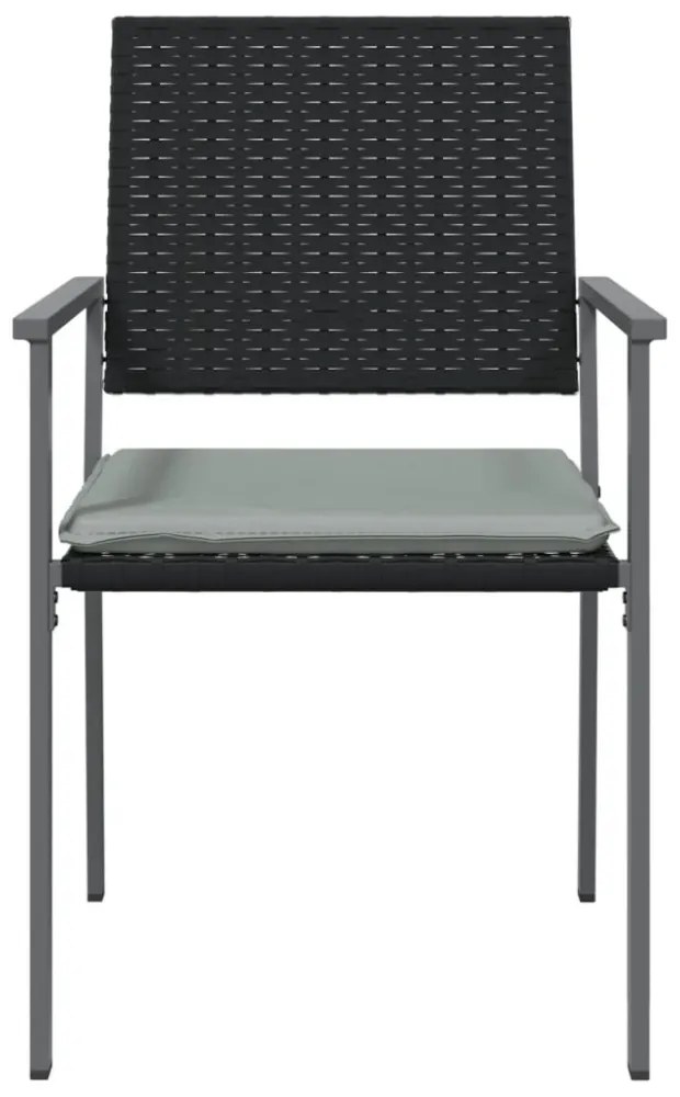 2 db fekete polyrattan kerti szék párnával 56 x 62,5 x 89 cm