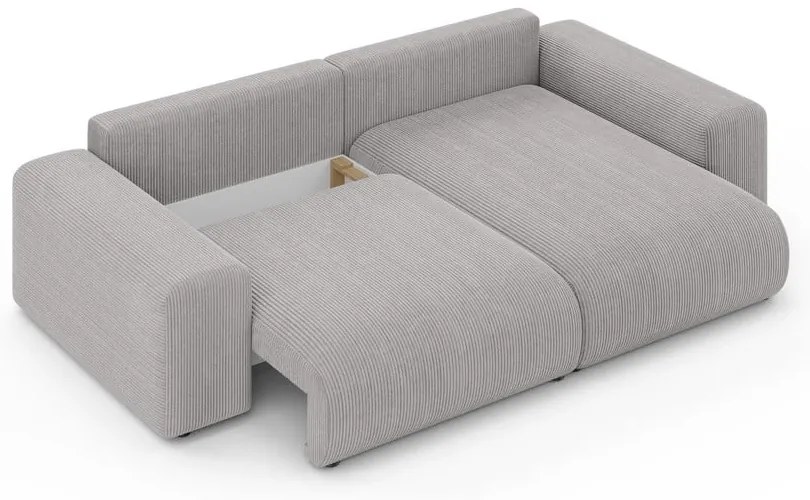 Világosszürke kordbársony kinyitható tárolóhelyes sarokkanapé (variálható sarok) Luma – Ropez