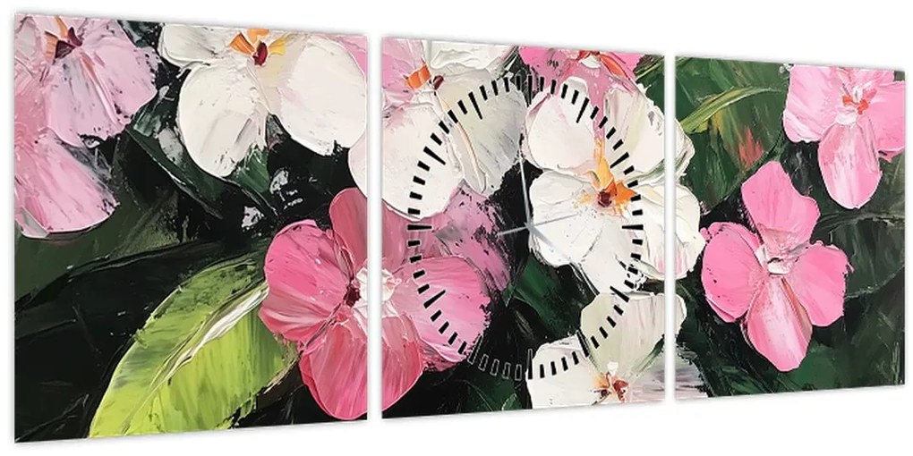 Kép - Rózsaszín és fehér virágok (órával) (90x30 cm)